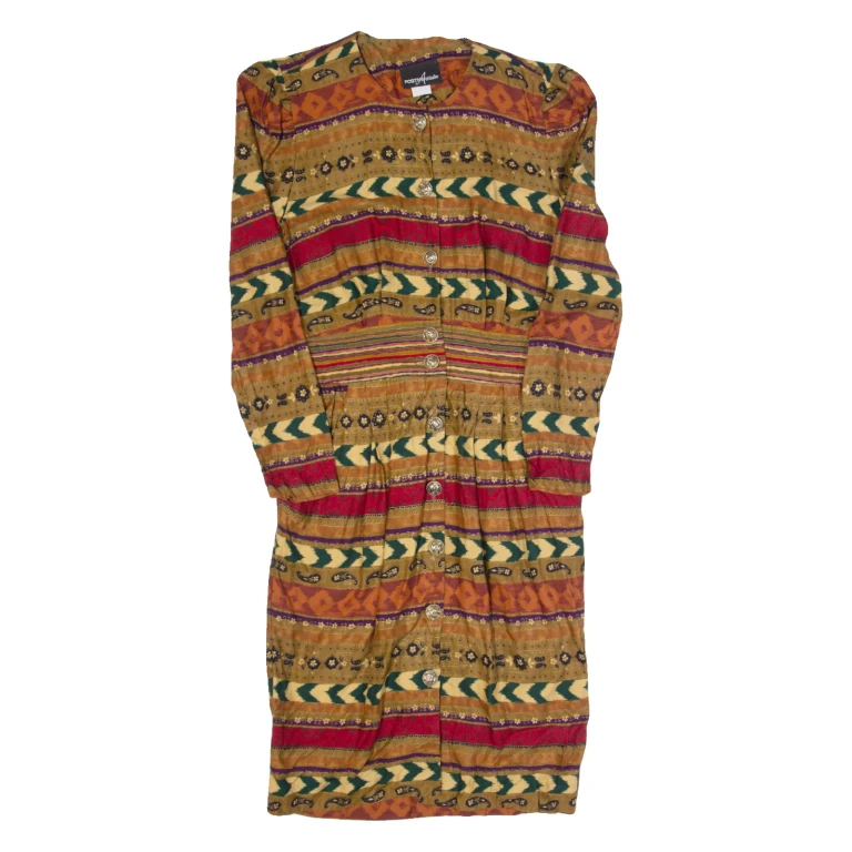 POSITIVE ATTITUDE Womens Pencil Dress Brown 90s Fair Isle Knee Length M