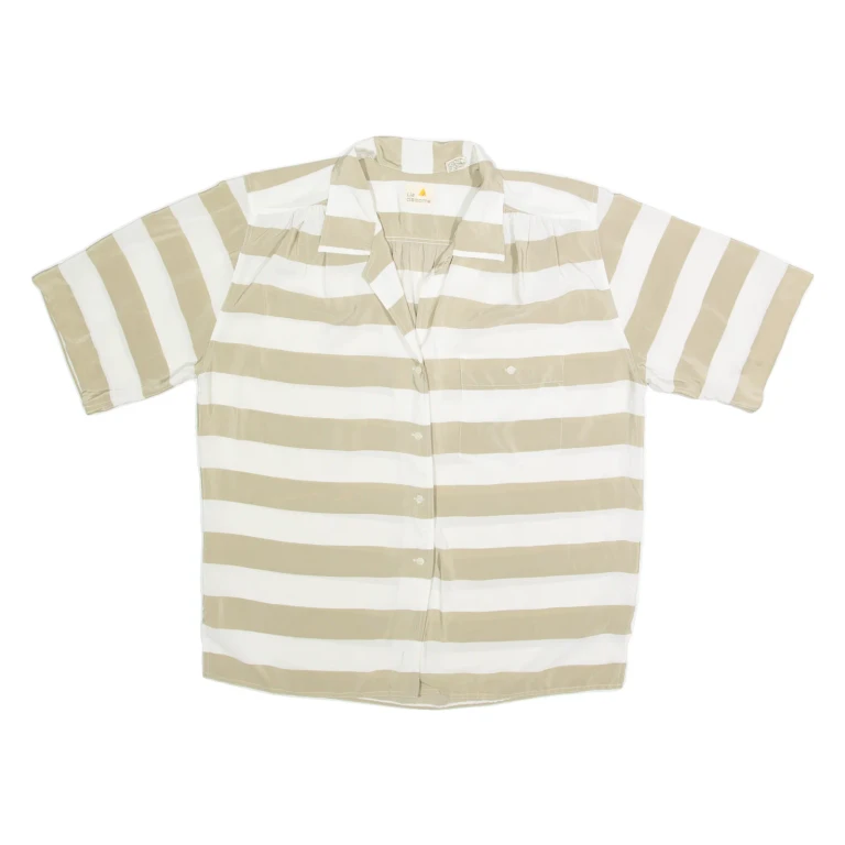 LIZ CLAIBORNE Womens Printed Shirt Cream Collared 90s Striped L