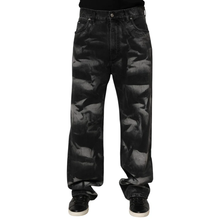 Dolce & Gabbana Black Marbled Effect Straight Men Denim Jeans Cotton - Men