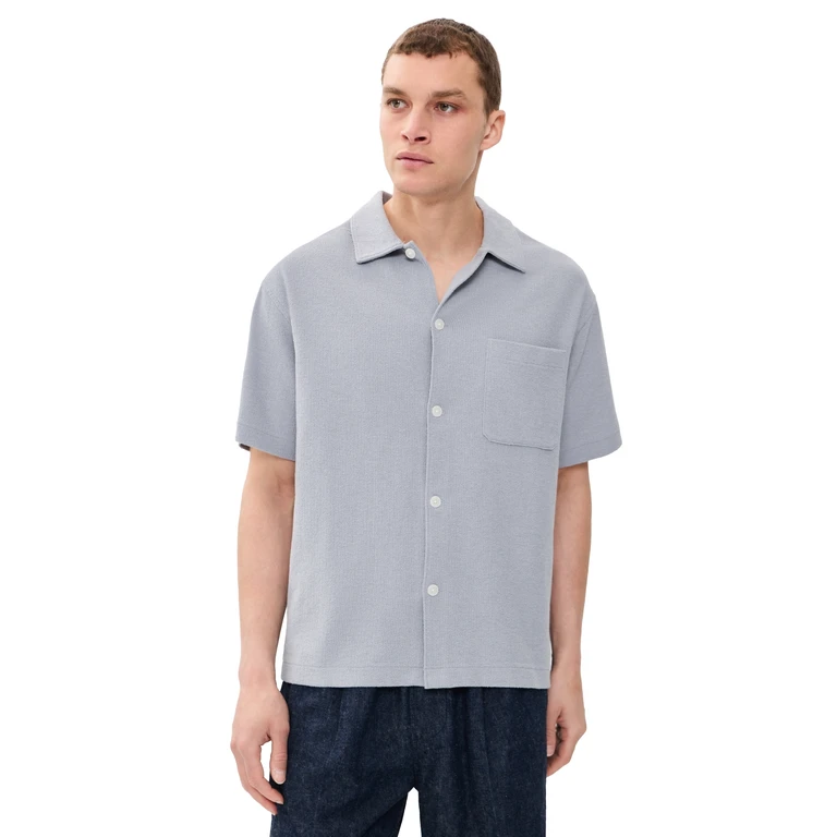 FRAME Textured Button Down Shirt Blue Grey S