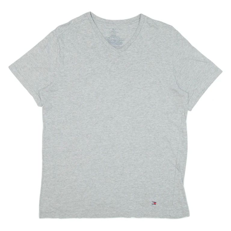 TOMMY HILFIGER Womens T-Shirt Grey V-Neck S