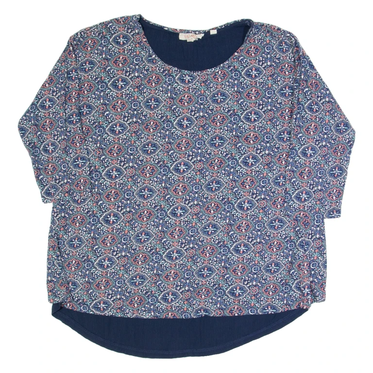 FAT FACE Womens Printed Top Blue 3/4 Sleeve Crazy Pattern UK 12