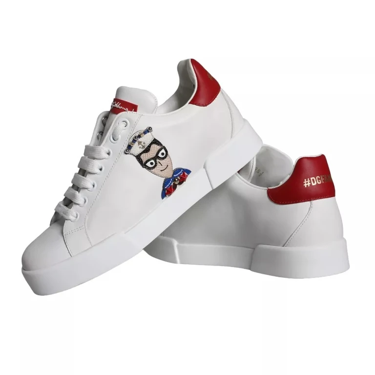 Dolce & Gabbana White Patch Calfskin Nappa Portofino Sneakers Shoes And Red Calf Leather - Women