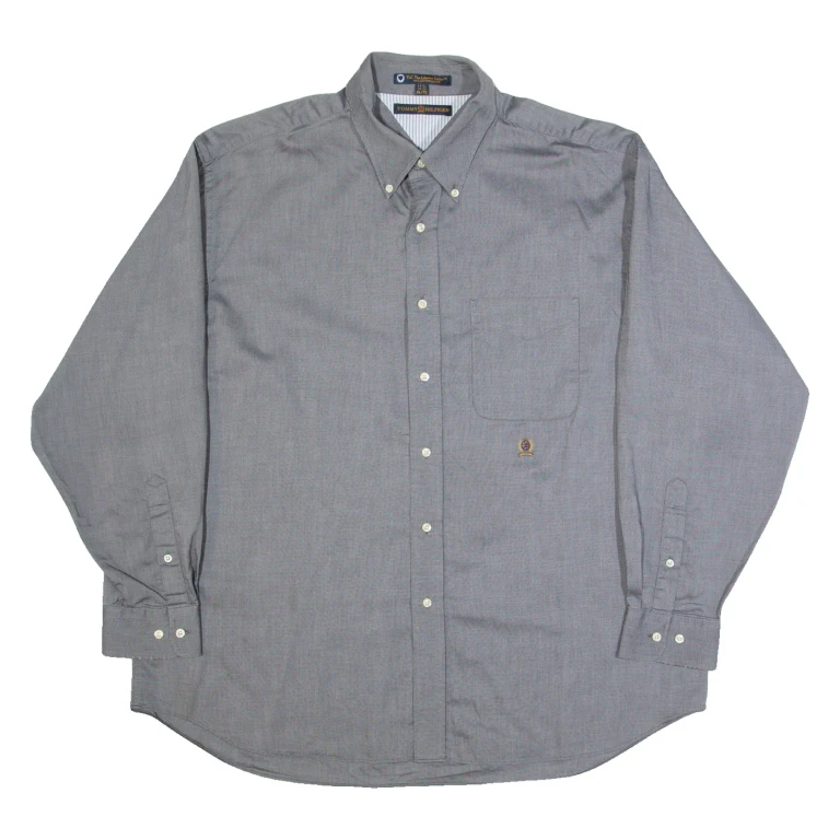 TOMMY HILFIGER Mens Plain Shirt Grey Long Sleeve XL