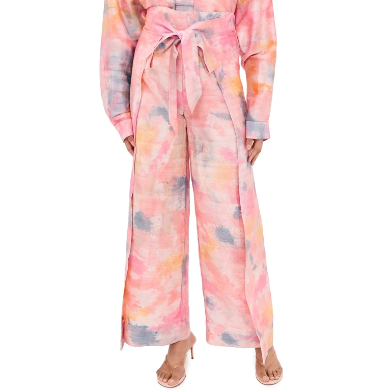 Coniglio Palm Beach Silk Two Panel Wrap Pants Ikat Stripe French Blue 2