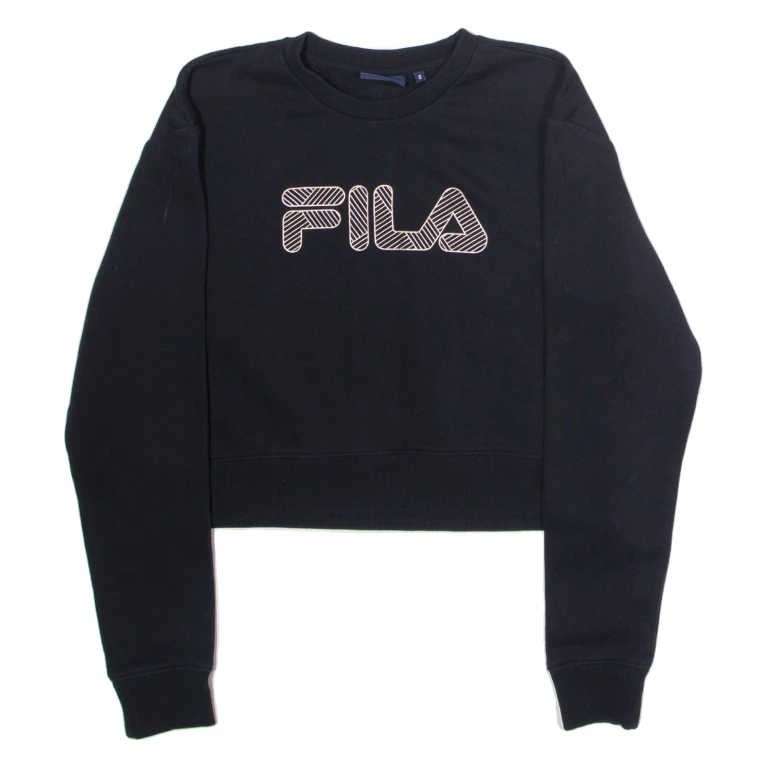FILA Cropped Womens Sweatshirt Black Crew Neck S