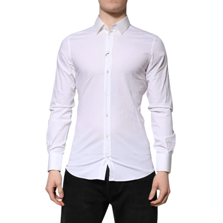 Dolce & Gabbana White Gold Long Sleeves Dress Formal Shirt Cotton Elastane - Men
