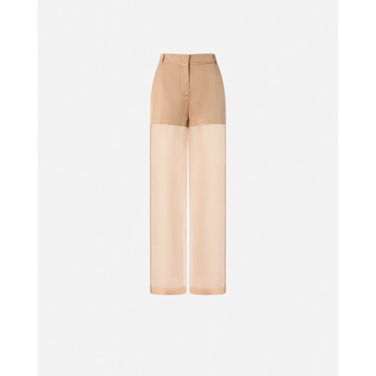 Pinko - Pantalon large en lin et organza transparent - 36