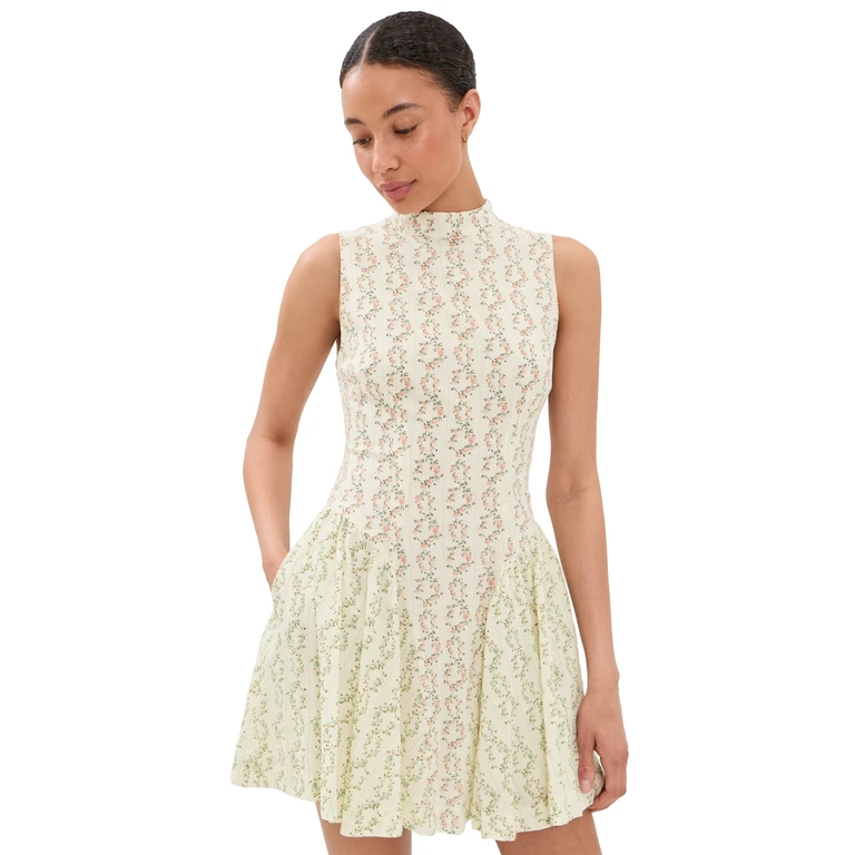 Another Girl Cottage Core Hip Gather Mini Dress Pink Floral M