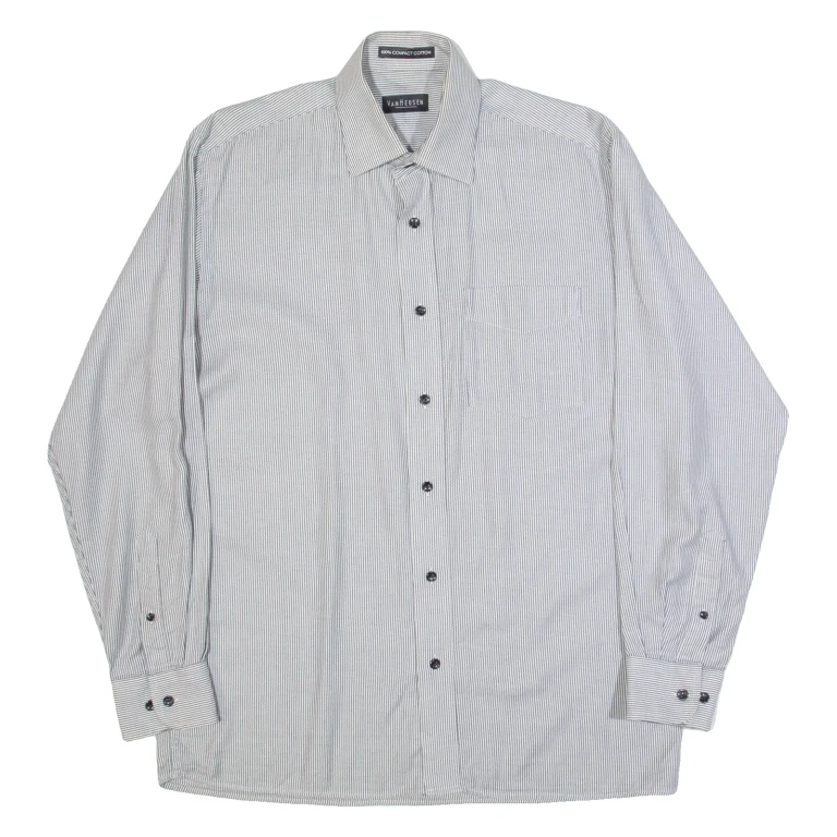 VAN HEUSEN Mens Shirt Black Striped Long Sleeve L