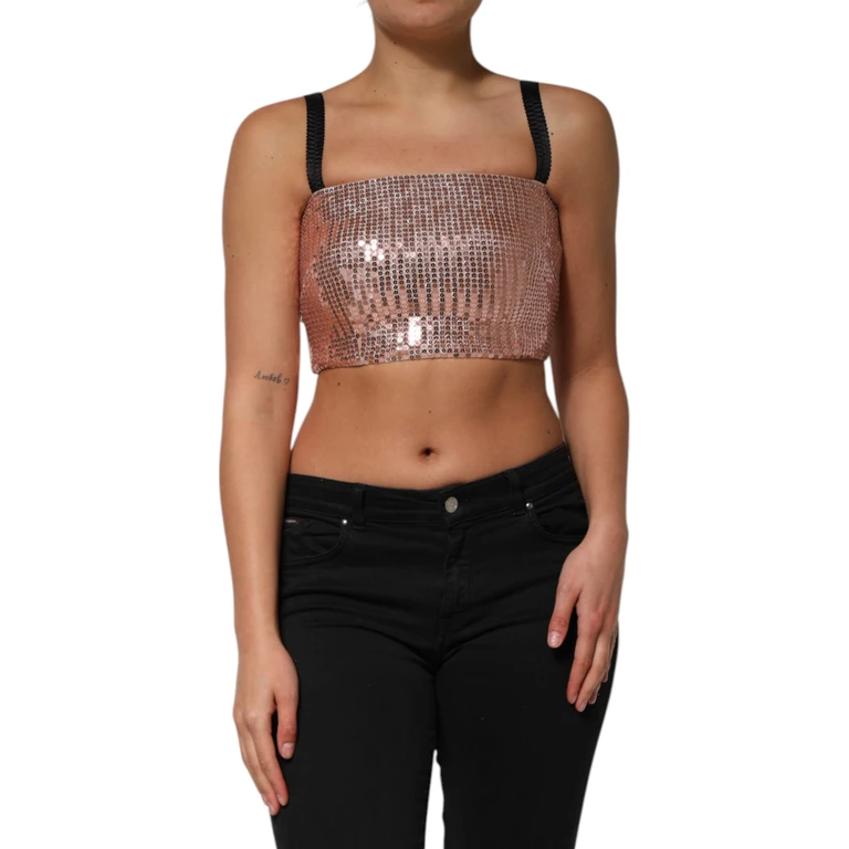 Dolce & Gabbana Pink Sequined Nylon Sleeveless Cropped Top - Women