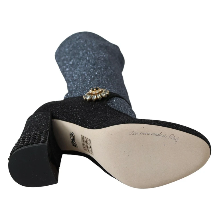 Dolce & Gabbana Black Crystal Mary Janes Booties Shoes Nylon Spandex (stretch) - Women
