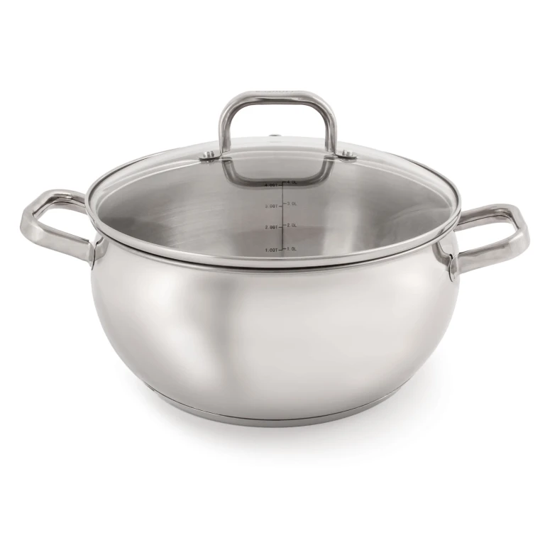 Belly Shape 18/10 Stainless Steel 9.5" Stock Pot with Glass Lid, 5.5qt.