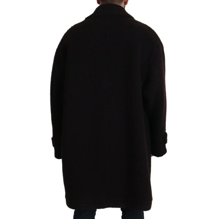 Black Alpaca Button Down Trench Coat Jacket Clothing - Men