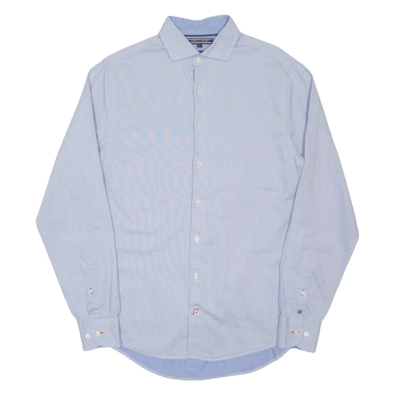 TOMMY HILFIGER New York Fit Mens Plain Shirt Blue Long Sleeve S
