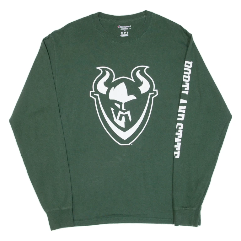 CHAMPION Portland State Mens T-Shirt Green Long Sleeve USA M