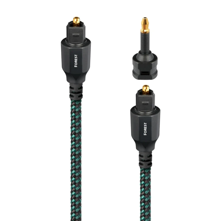 Forest Optical 0.75m (2.46 feet) Digital Toslink Fiber-Optic Cable + Mini-Adaptor with Toslink to Toslink Connectors - Green on Black