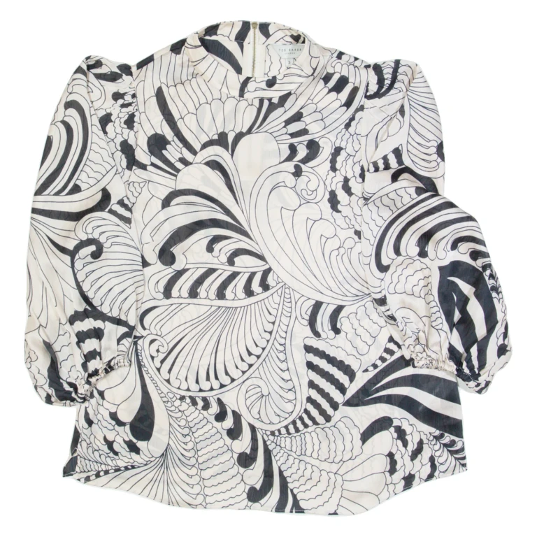 TED BAKER Womens Printed Blouse Pink High Neck Long Sleeve Crazy Pattern M