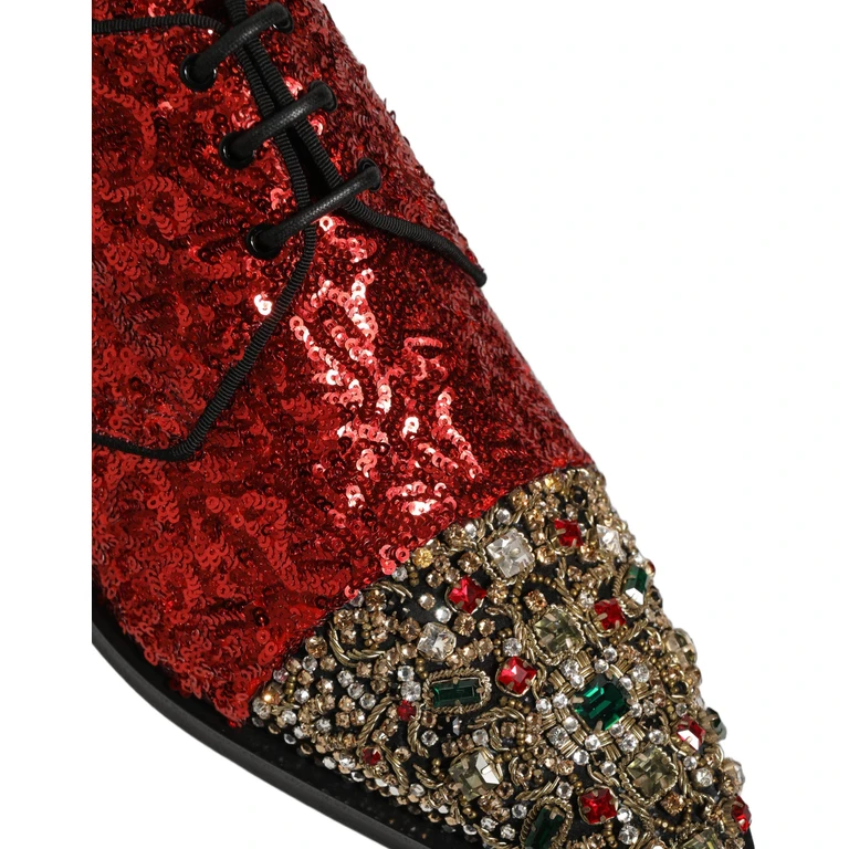 Dolce & Gabbana Red Sequin Embellished Men Derby Dress Shoes Leather - Men