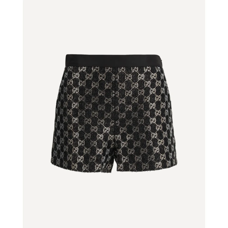 GUCCI Tweed wool lamé embroidered Shorts Female 42