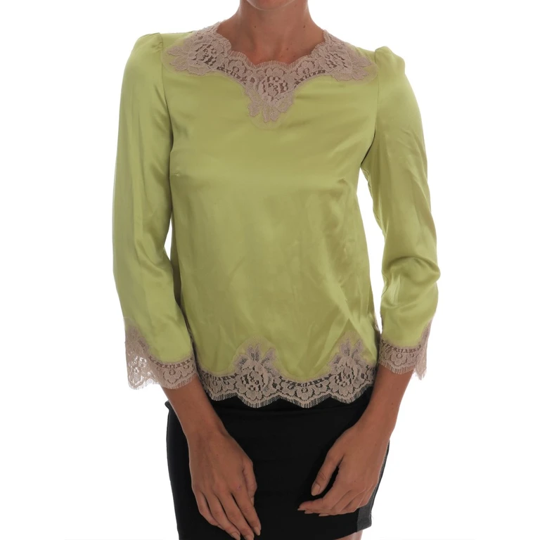 Dolce & Gabbana Green Silk Stretch Blouse Top Cotton - Women