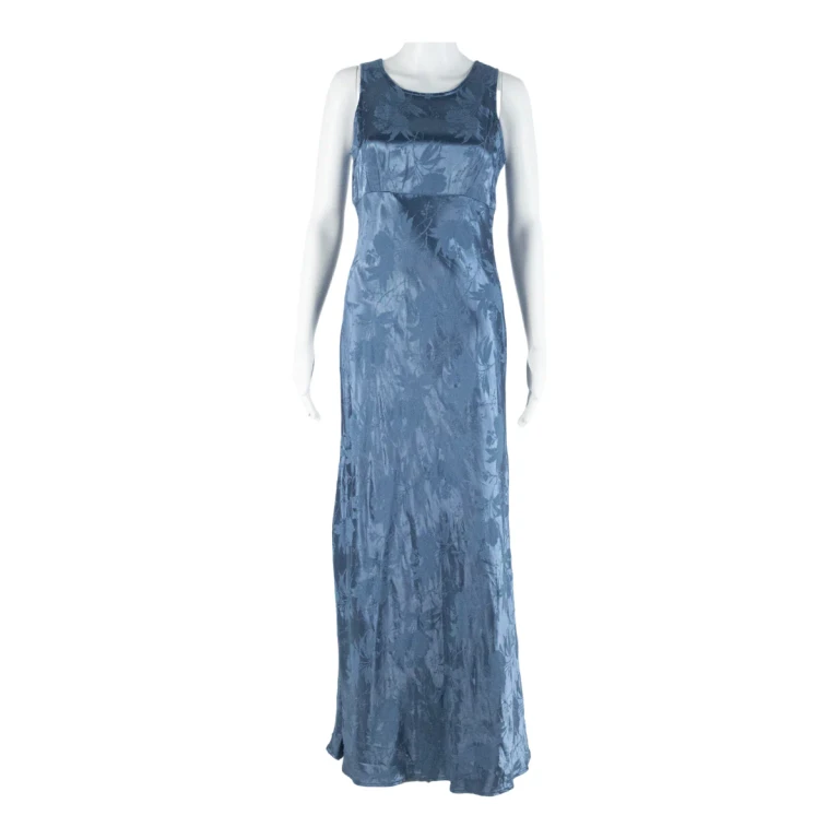 Womens A-Line Dress Blue Floral Sleeveless Long S