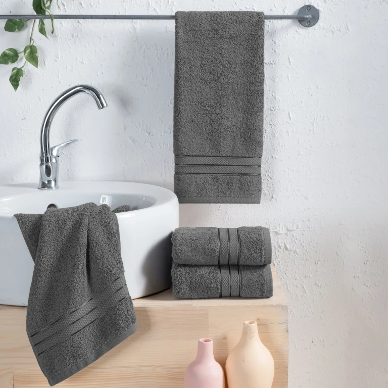 4 Pack Turkish Cotton Three Line Popcorn Hand Towel Set, 16 x 28 inch