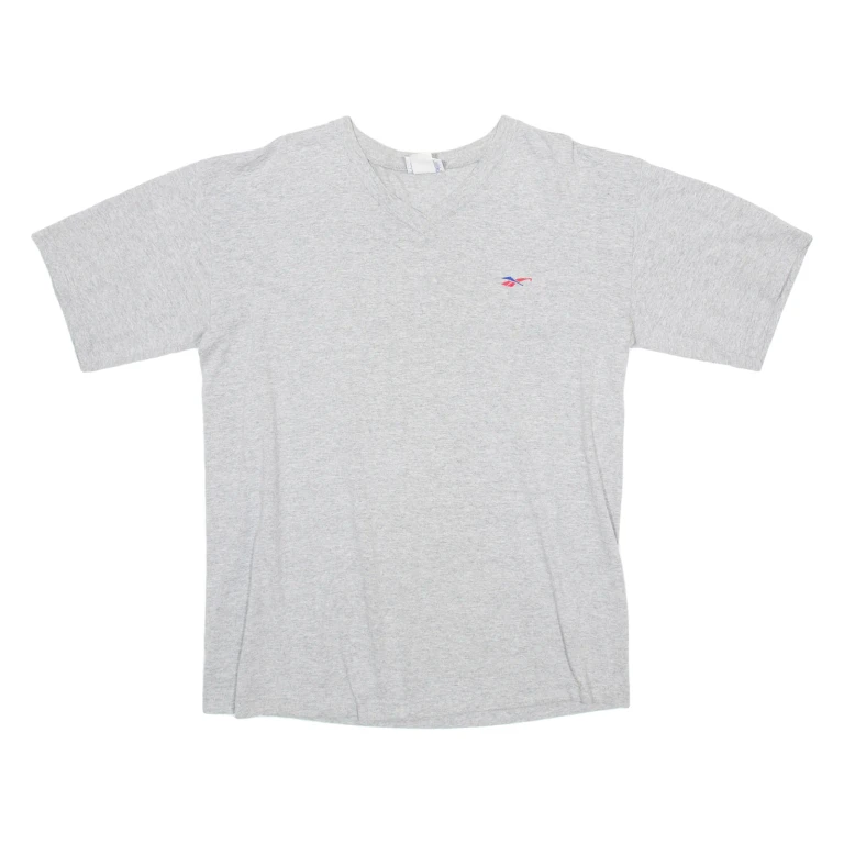 REEBOK Mens T-Shirt Grey V-Neck M