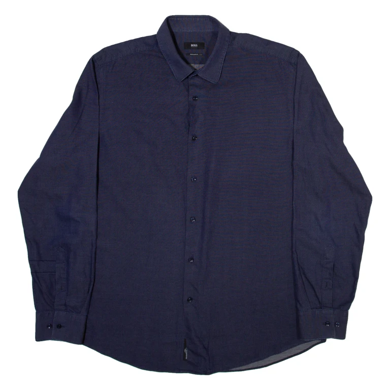 BOSS Mens Plain Shirt Blue Long Sleeve L