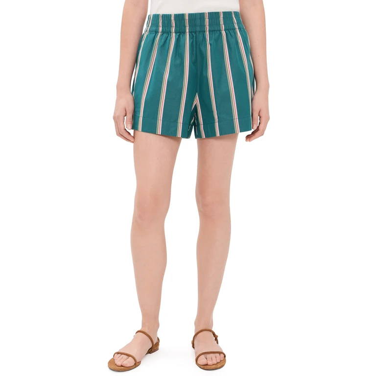 Madewell Madewell x Shopbop Terry Pull-On Shorts In Midweight Poplin Retro Stripe Deep Lagoon XS