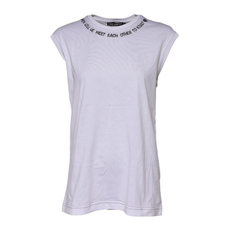 Dolce & Gabbana White Cotton Sleeveless Printed Tank T-Shirt - Women