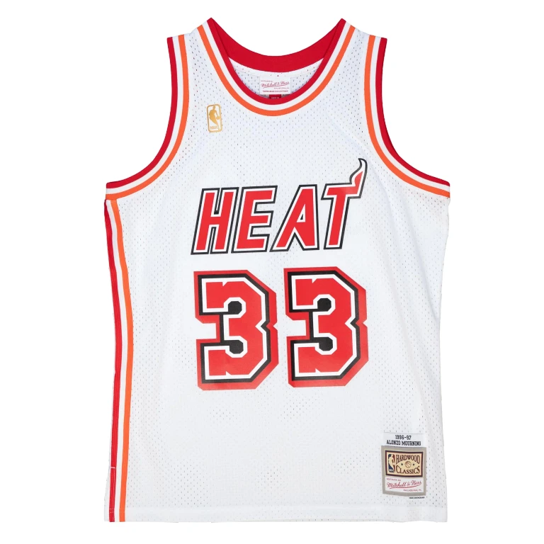 Men's NBA White Jersey Heat 1996 Alonzo Mourning