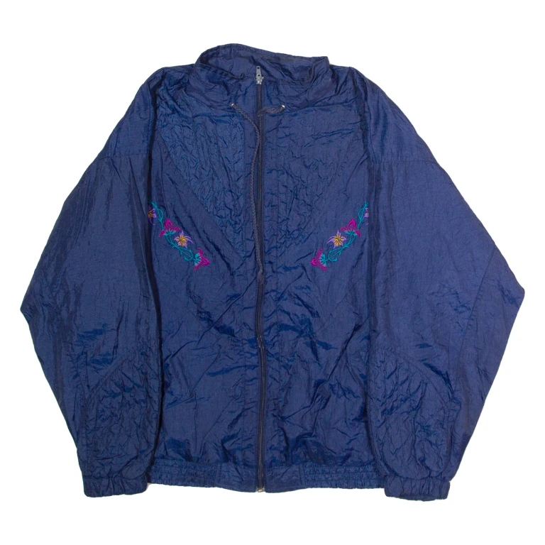 BOLD SPIRIT Womens Shell Jacket Blue Nylon 90s Floral S