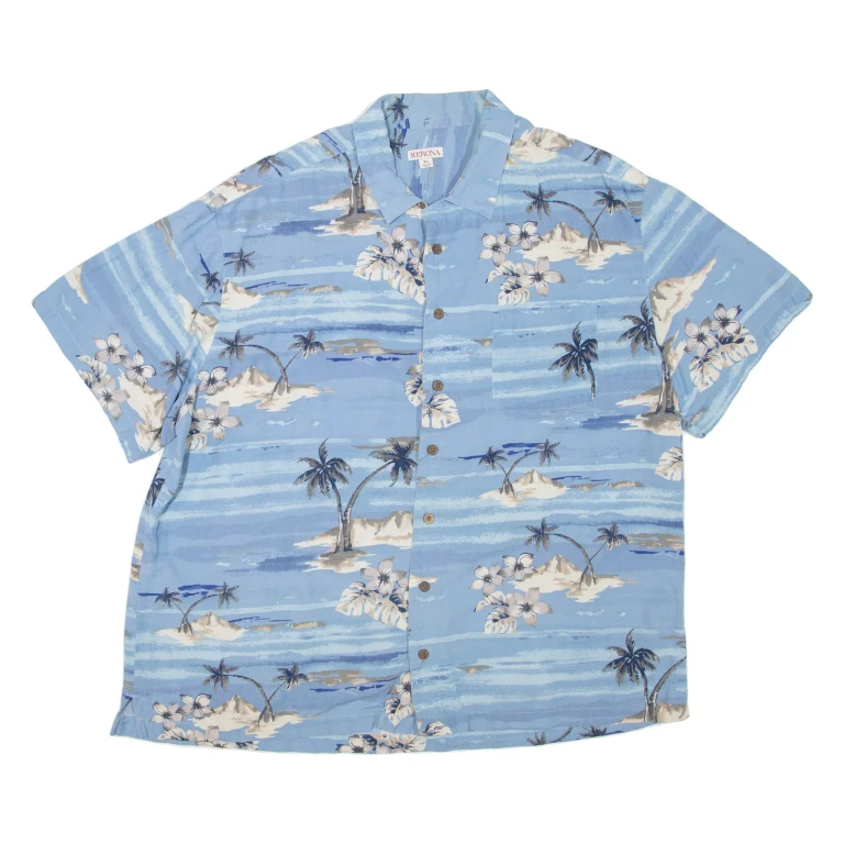 MERONA Mens Hawaiian Shirt Blue Floral XL