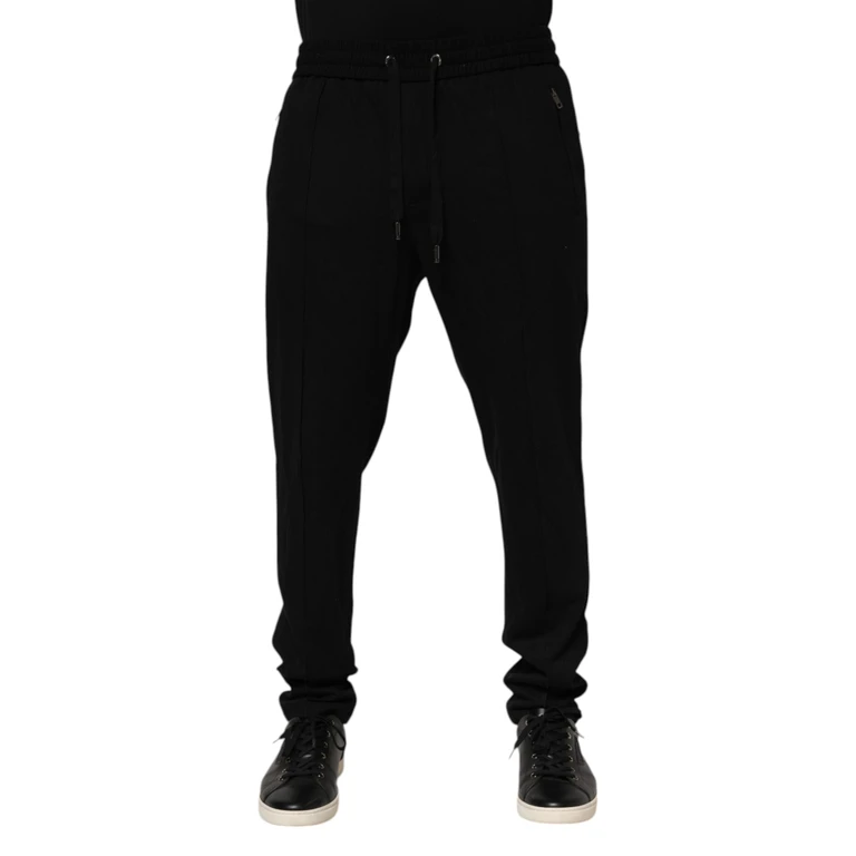 Dolce & Gabbana Black Viscose Skinny Logo Men Jogger Pants Rayon Nylon Elastane - Men