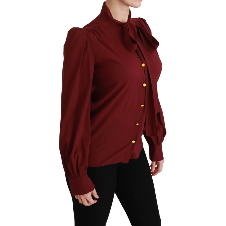 Dolce & Gabbana Maroon Long Sleeve Shirt Blouse Silk Top Bordeaux Elastane Stretch - Women