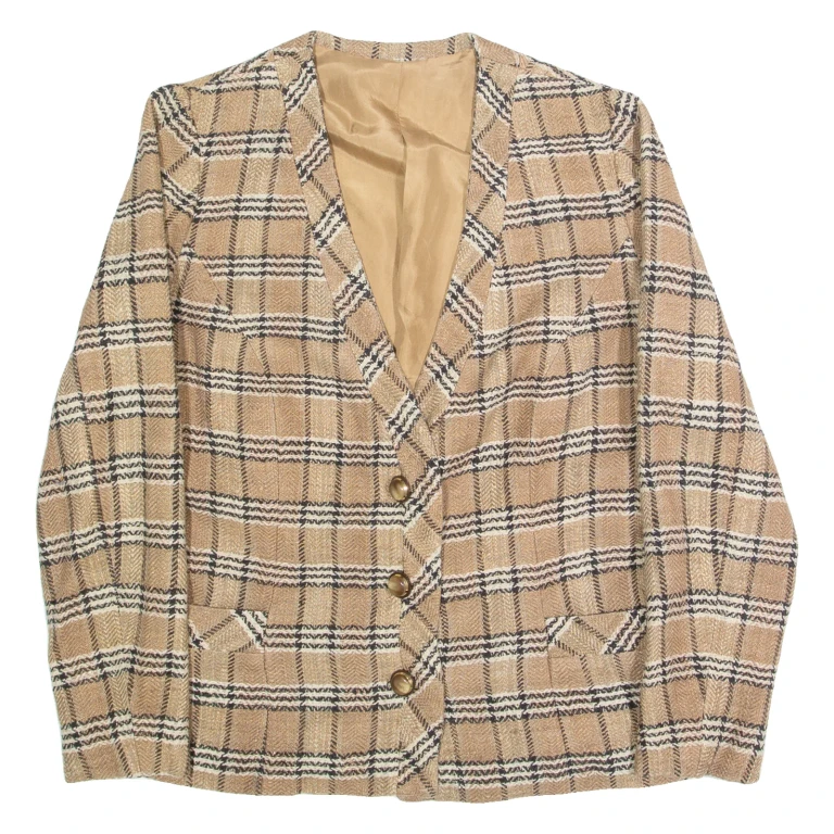 Womens Blazer Jacket Beige 90s Check S