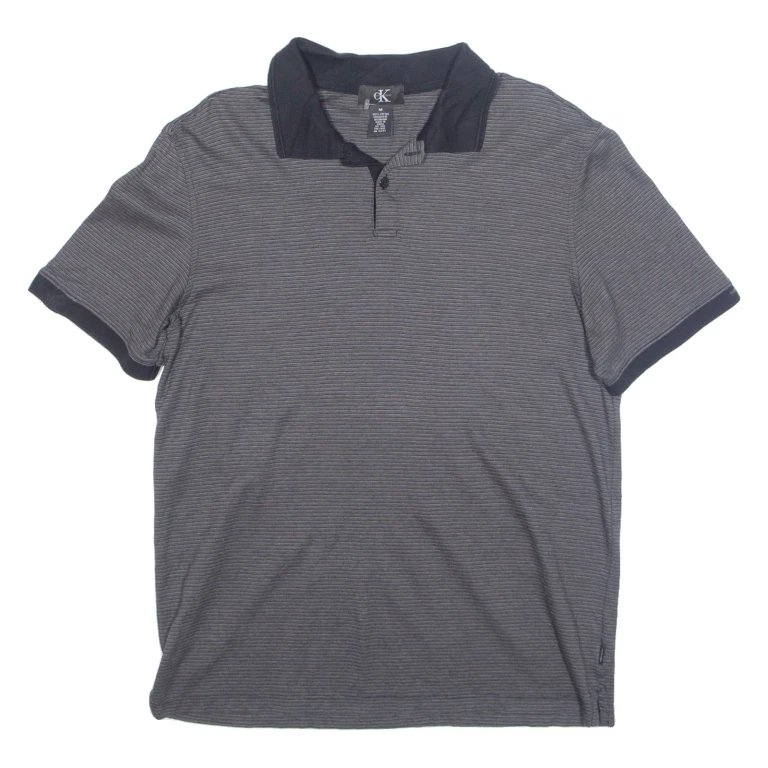 CALVIN KLEIN Mens Polo Shirt Grey Striped M