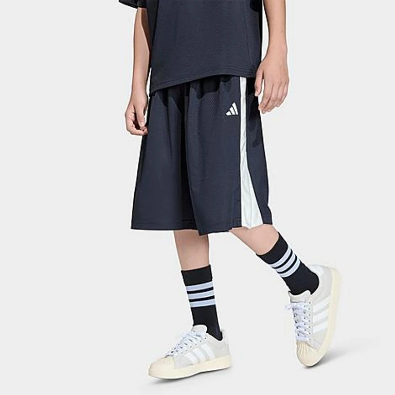 adidas Big Kids Sportswear Stadium Mesh Shorts in Black/Off White Size: XS