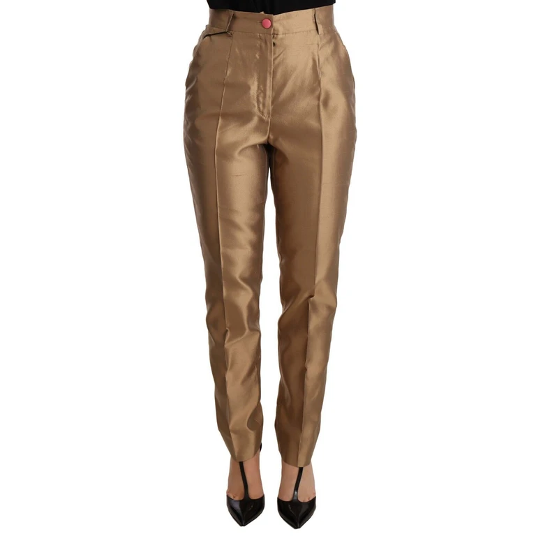 Dolce & Gabbana Gold Silk Tapered Trouser Metallic Pants - Women