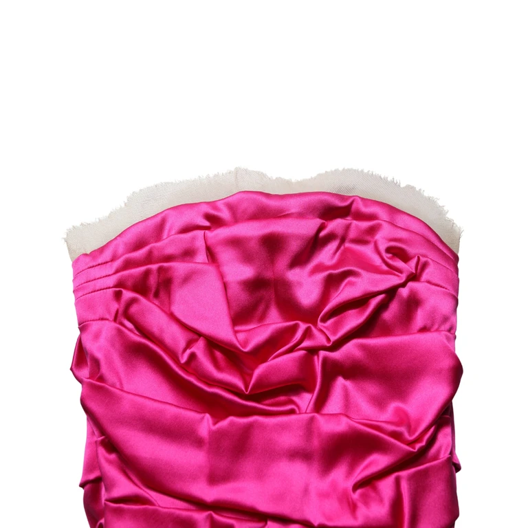 Dolce & Gabbana Hot Pink Ruched Satin Strapless Gown Dress Silk Elastane - Women