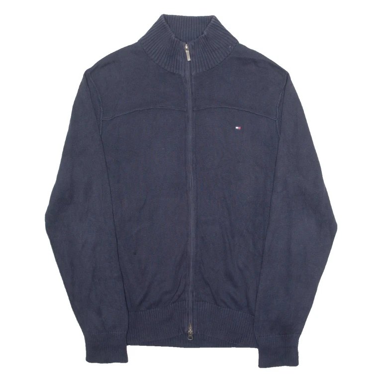 TOMMY HILFIGER Mens Jumper Blue High Neck Tight Knit L