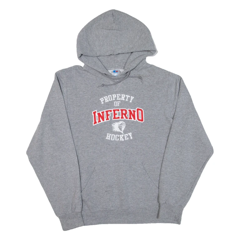 RUSSELL ATHLETIC Property Of Inferno Hockey Mens Grey Hoodie USA M