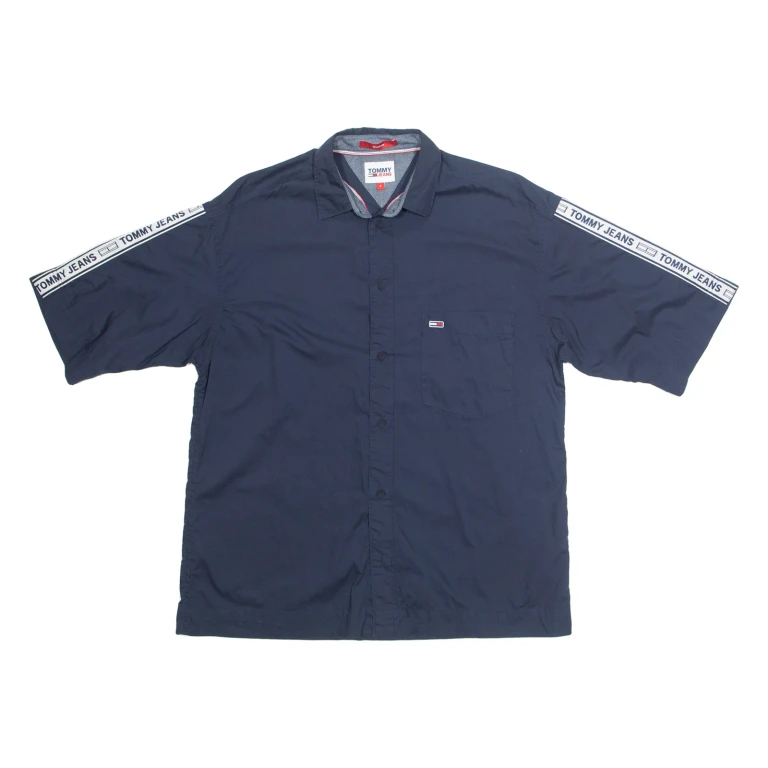 TOMMY HILFIGER Skate Fit Mens Plain Shirt Blue Short Sleeve S