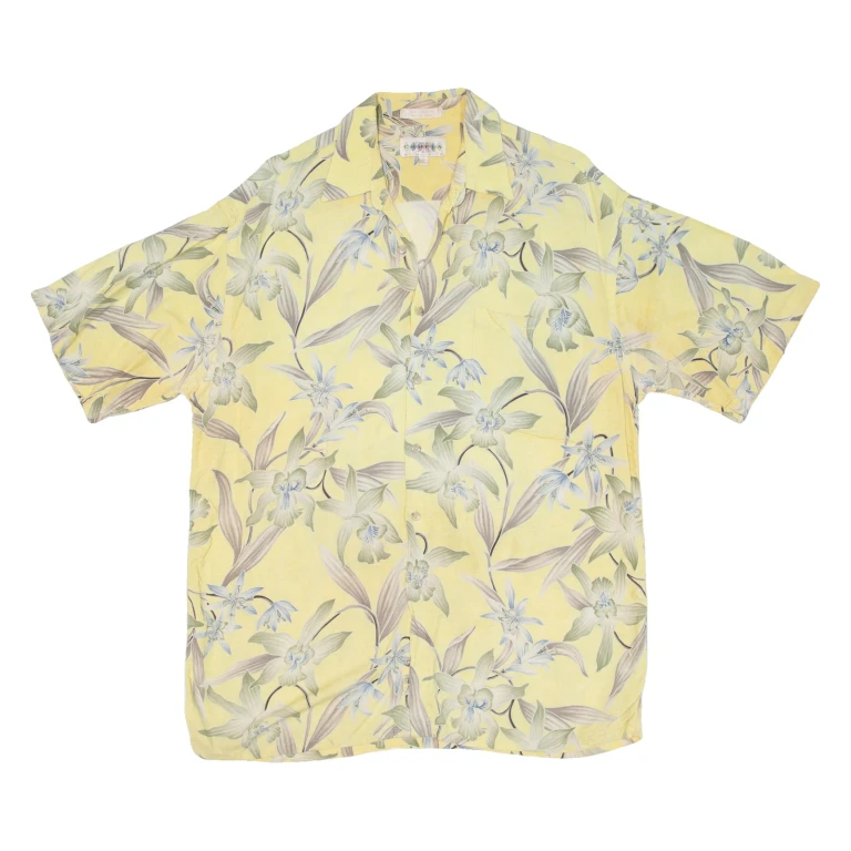 CAMPIA Mens Hawaiian Shirt Yellow Floral L