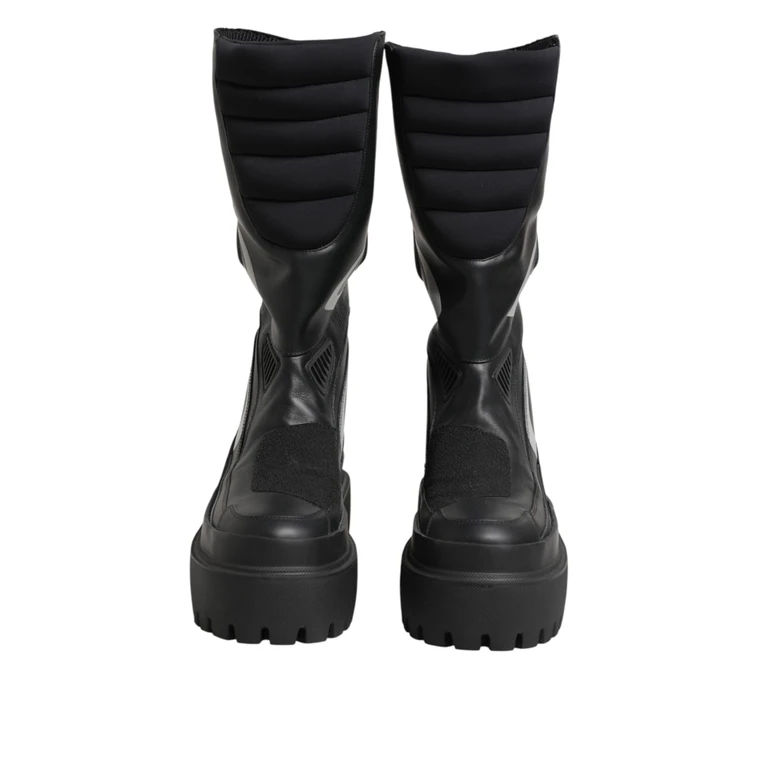 Dolce & Gabbana Black Leather Mid Calf Biker Boots Shoes 03+pa+pl+pu+72lf - Women