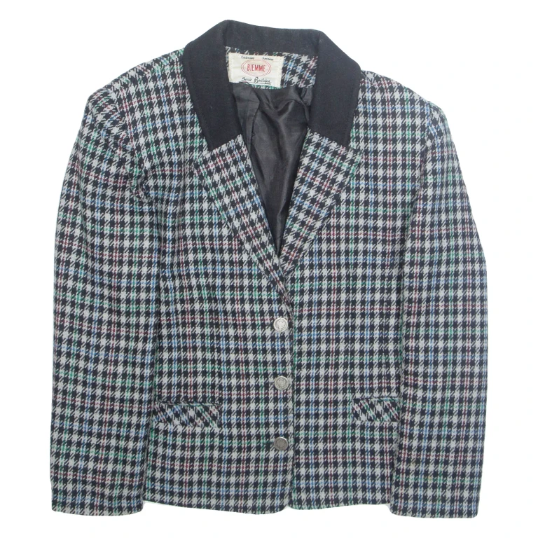 BIEMME Womens Blazer Jacket White Wool Houndstooth M
