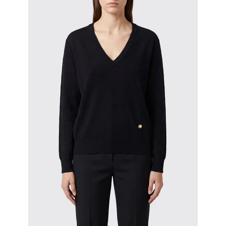 V-Neck Jumper in Pure Merino Wool with an Applied Logo (HF1KB045KJ990PA)