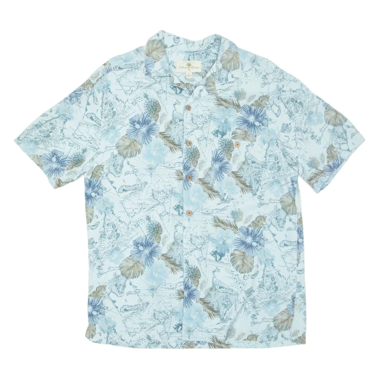 ISLAND SHORES Mens Hawaiian Shirt Blue Crazy Pattern M