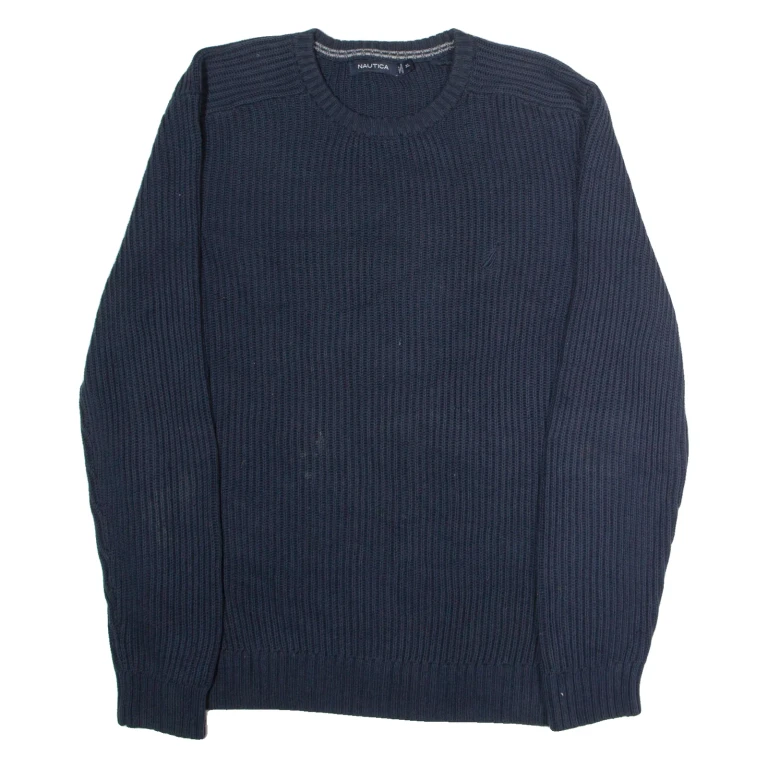 NAUTICA Mens Jumper Blue Crew Neck Chunky Knit XL